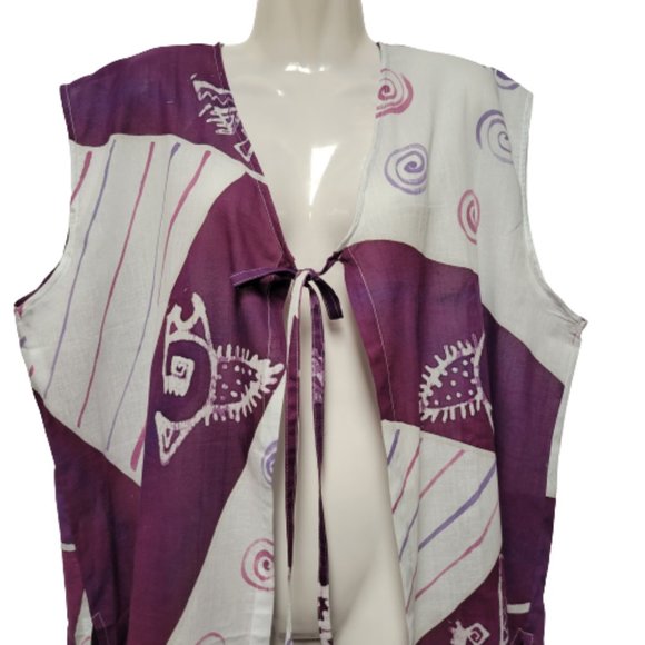 Handpainted Batik Loose Fitting Sleeveless Cover Up Beach Top - One Size - NWOT - Picture 4 of 15